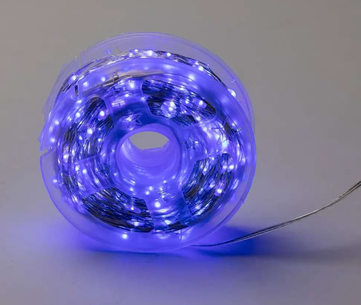 Гирлянда Роса нить с пультом 1000 LED 100 м от сети прозрачный провод Синий - фото 7