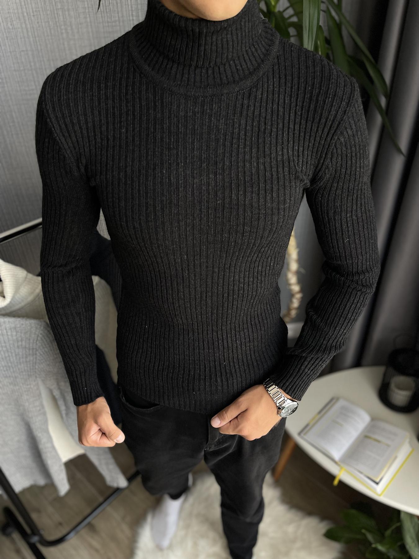 Гольф чоловічий у рубчик зимовий з високим горлом XL Чорний (25537/1/3)