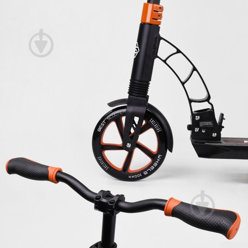 Самокат двоколісний Best Scooter з PU колесами та 2 амортизаторами Black/Orange (100075) - фото 5