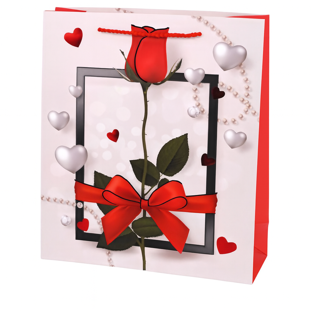 Подарочный пакет Valentine's Day R34572-M 26х32х10 см Белый с красным/Серебристым (33148658)