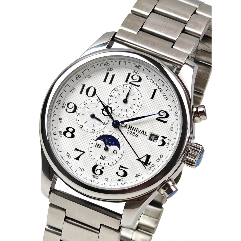 Годинник чоловічий механічний Carnival Masters Silver Metal 2 ремінці (20156)