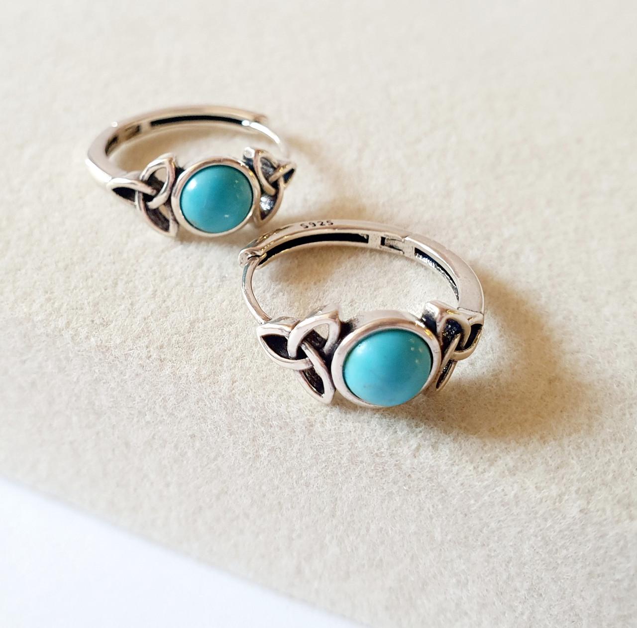 Серьги серебряные кольца с бирюзовым камнем 925 (2972846954)