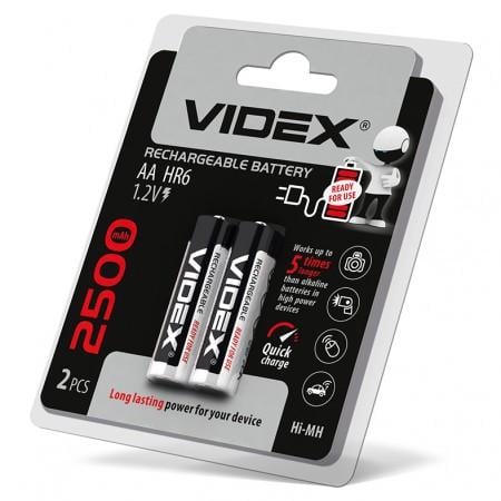 Аккумулятор VIDEX AA LR6 1.2V, Ni-MH, 2500 mAh 2 шт. (000022153)