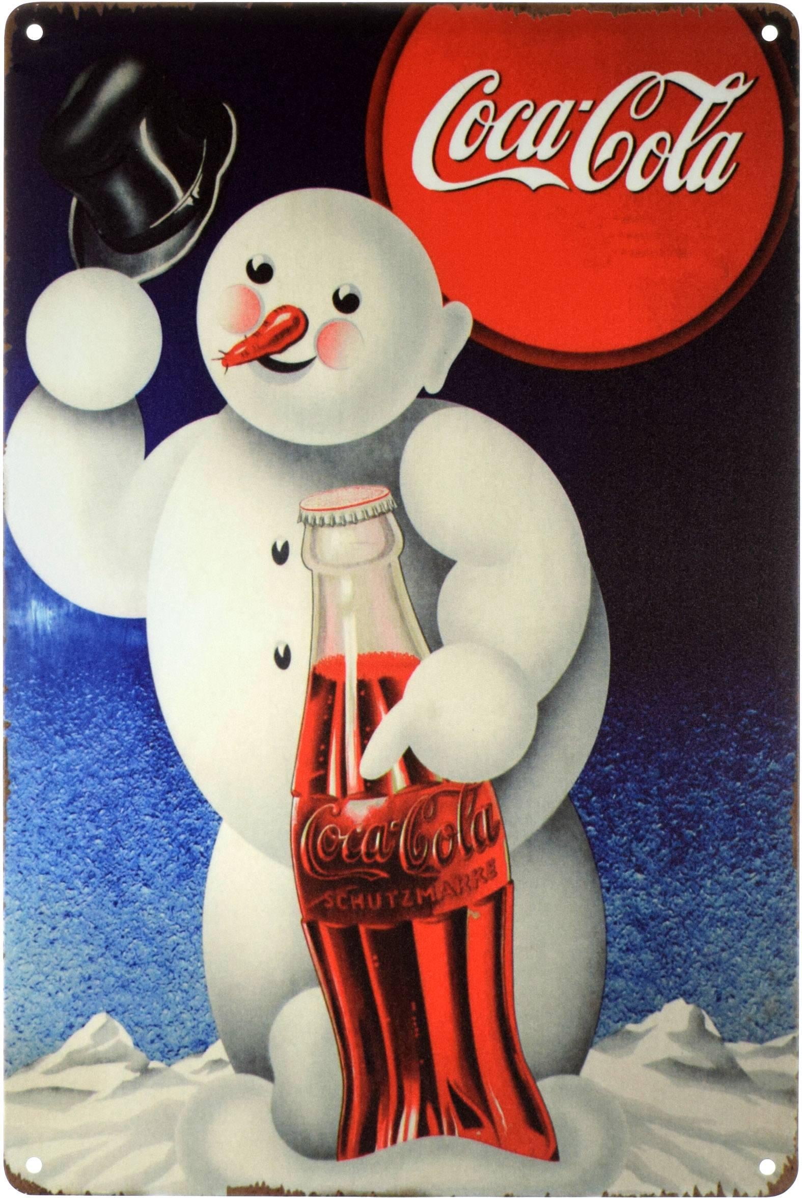 Табличка металлическая Кока-Кола Снеговик/Coca-Cola 20x30 см