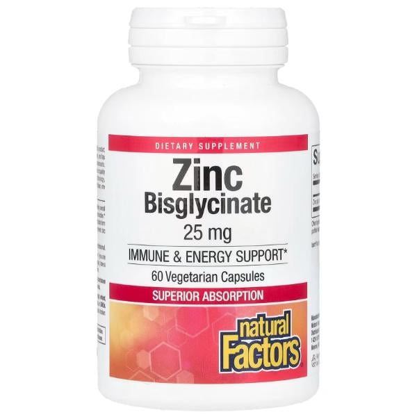 Микроэлемент Цинк Natural Factors Zinc Bisglycinate 25 мг 60 вег. капс. (000026298)