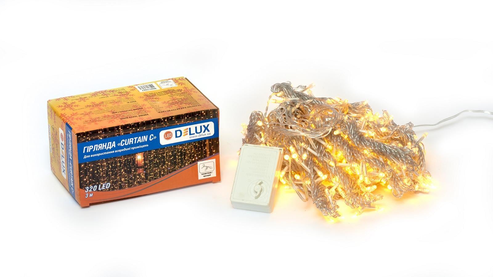 Гирлянда внутренняя Delux Curtain 320 LED IP20 3х3 м Теплый белый/Прозрачный (13455428)