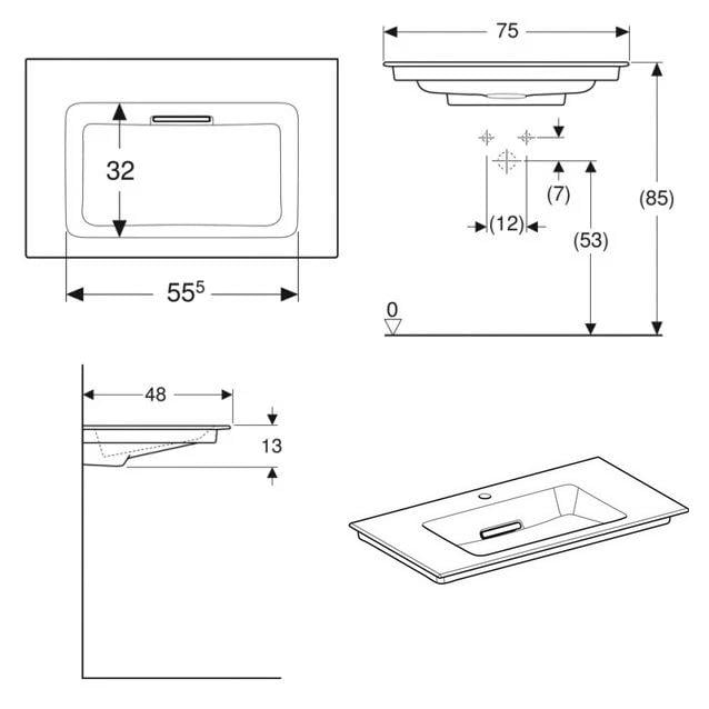 Умывальник врезной Geberit One 505.003.00.1 750x480x130 мм Белый (233693) - фото 2 Умывальник врезной Geberit One 505.003.00.1 750x480x130 мм Белый (233693) - фото 2