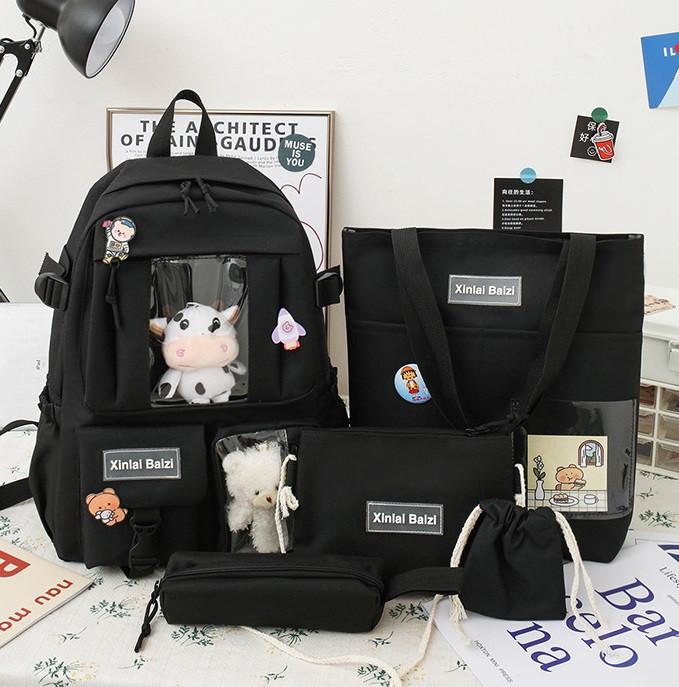 Школьный рюкзак и сумка/косметичка и пенал для девочки Лия 5в1 Черный (1218490319)