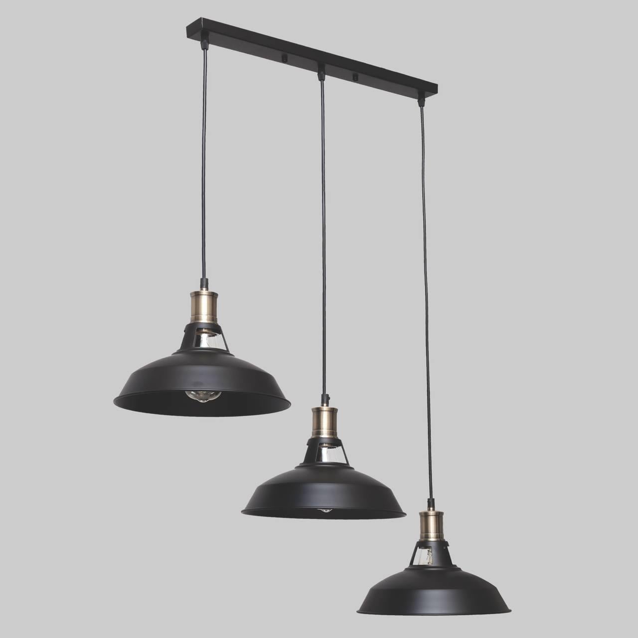 Люстра подвесная лофт с патроном на 3 плафона 27 см Серебряный (52-6857F4-3 BK)