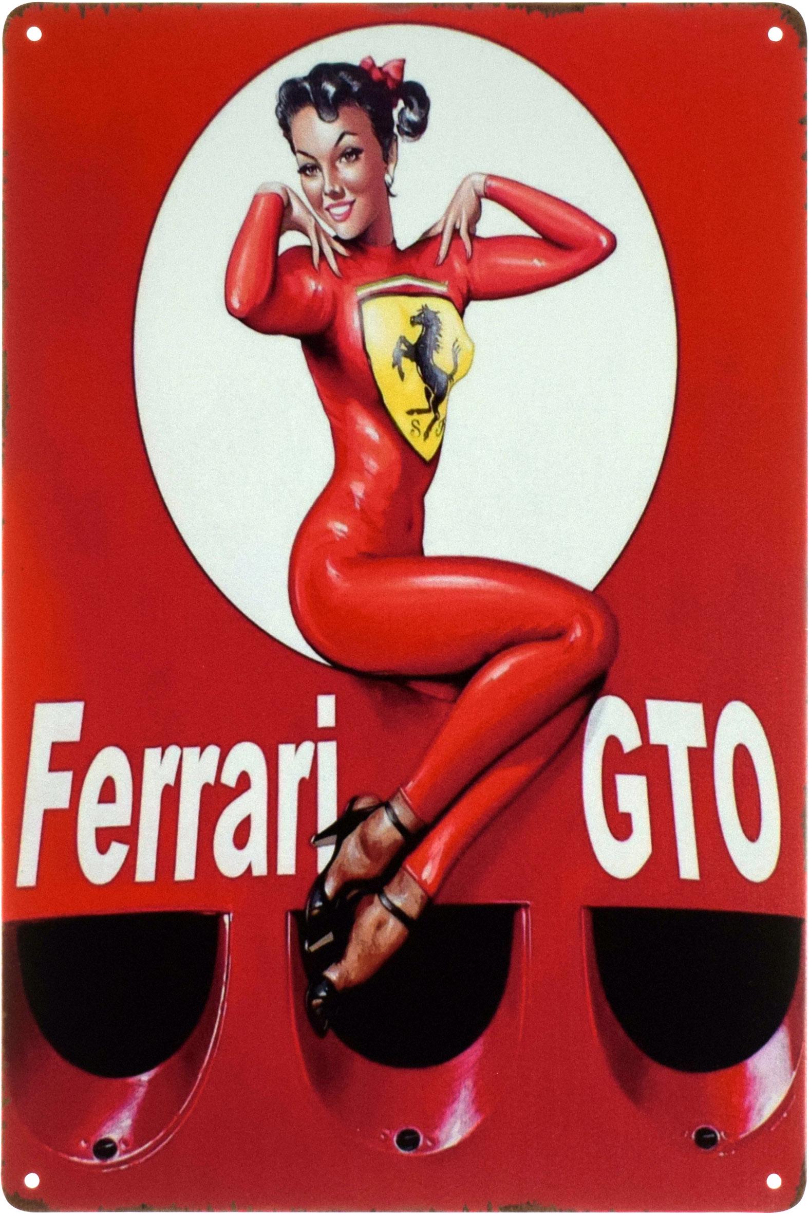 Металлическая табличка Ferrari GTO Pin Up 20x30 см
