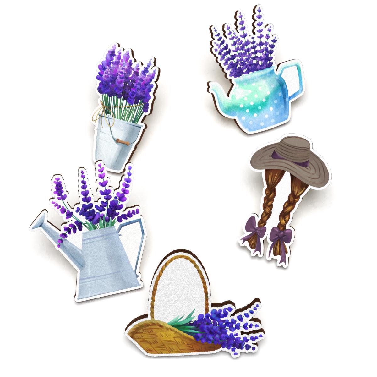 Набор значков Lex Altern Лавандовые флюиды из дерева 5 шт.