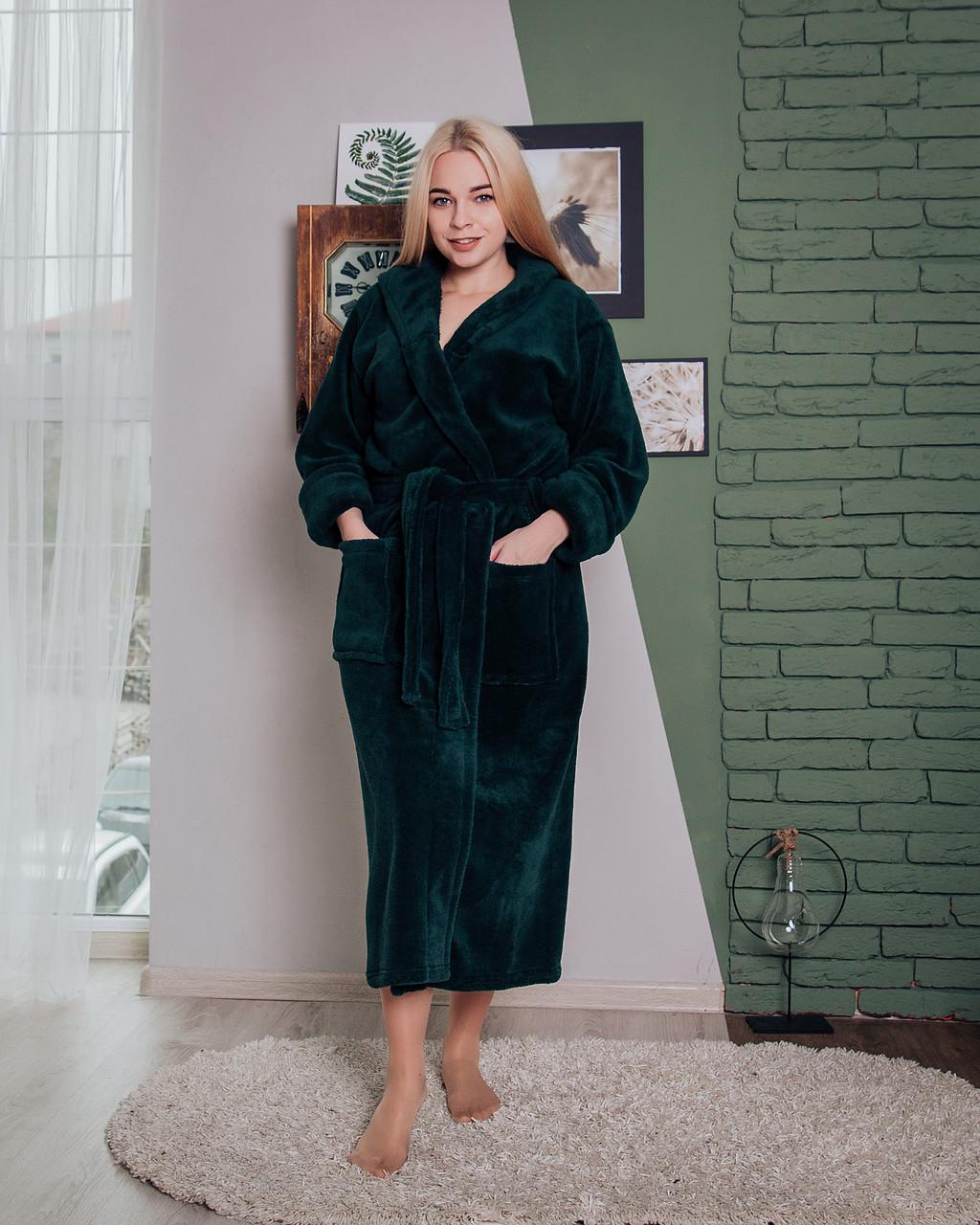 Халат женский махровый на запах с капюшоном Бутылочный 6XL (62-64) - фото 2 Халат женский махровый на запах с капюшоном Бутылочный 6XL (62-64) - фото 2
