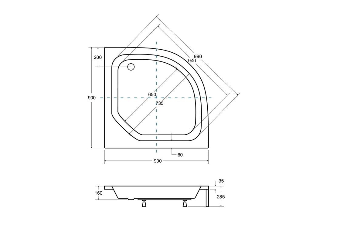 Душевой поддон Besco DIPER-2 полукруглый акриловый 90х90x15/25 см (1246722048) - фото 2