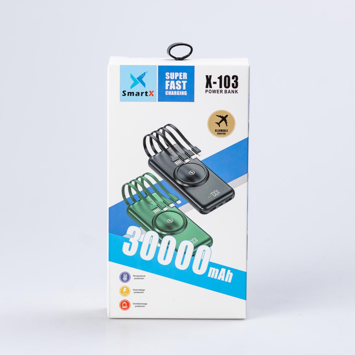 Повербанк с беспроводной зарядкой USB-C/USB-A 4 шнура 30000 mAh (X103) - фото 4