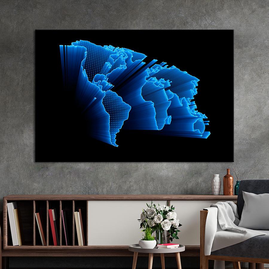 Картина карта Абстрактная синяя карта мира 120x80 см (A1360-1)