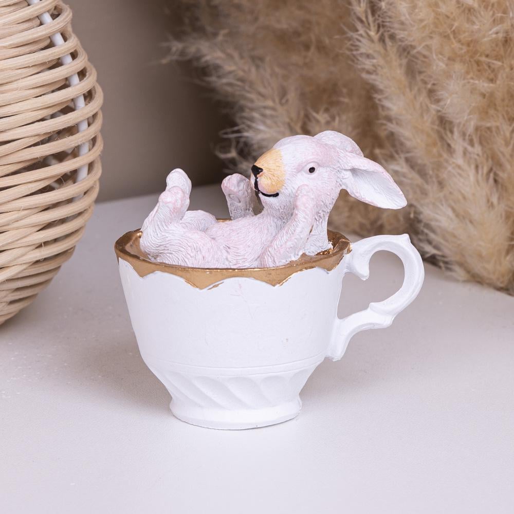 Фигурка декоративная Зайчик в чашке Розовый (3330-2)