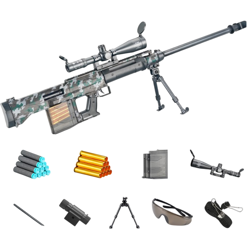 Игрушечная снайперская винтовка AMR с оптическим и лазерным прицелом на мягких пулях с гильзой 117 см (2627984444) - фото 1