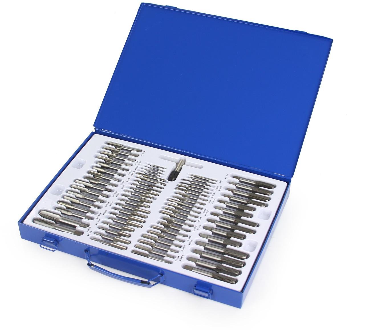 Комплект метчиков и плашек Mar-Pol M55875 110 пр. и металлический кейс Голубой