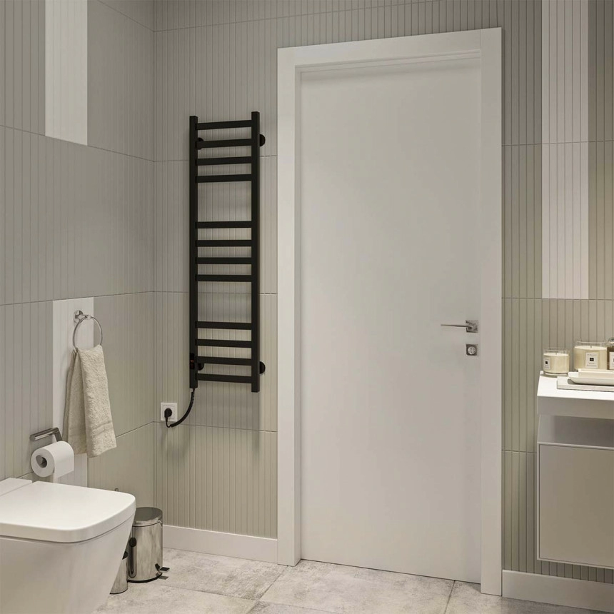 Полотенцесушитель Deffi Magnus П12 электрический Е левое соединение 300х1200 см Черный