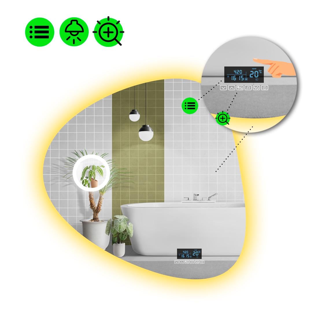 Зеркало с LED подсветкой Nuvola 2 с Smart-блоком и линзой с подсветкой 140x140 см (8994315)