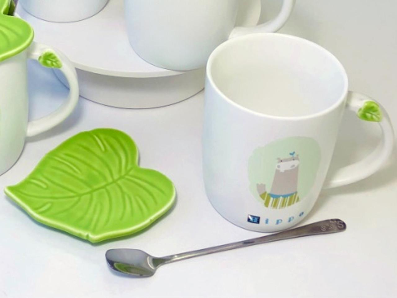 Кружка Зеленый лист/Бегемот с крышкой и ложкой 350 мл (21-бегемот-O8030-57) - фото 8 Кружка Зеленый лист/Бегемот с крышкой и ложкой 350 мл (21-бегемот-O8030-57) - фото 8