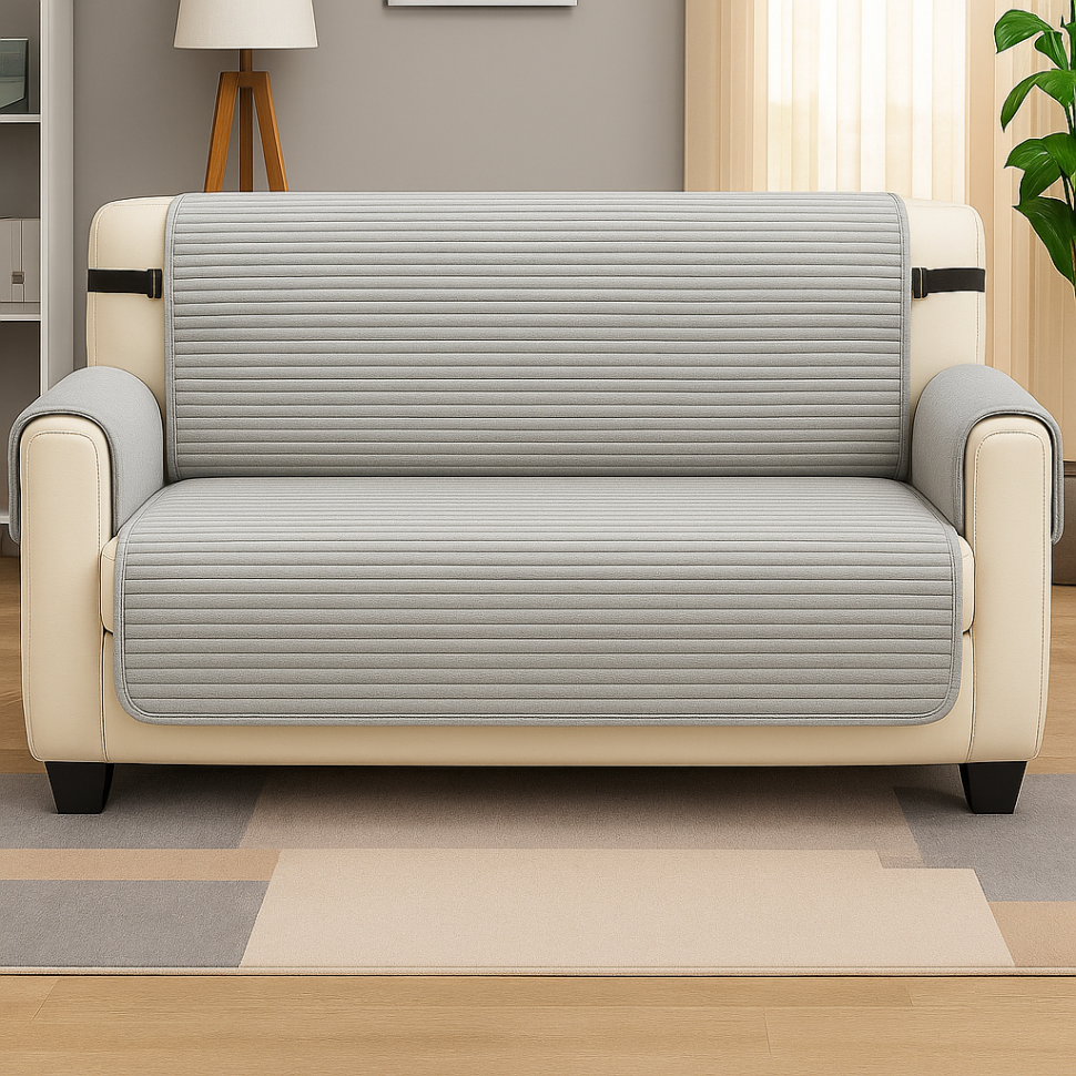 Чохол-накидка на підлокітники для двоспального дивану з меблевого велюру 56х56 см Світло-сірий (27639201)