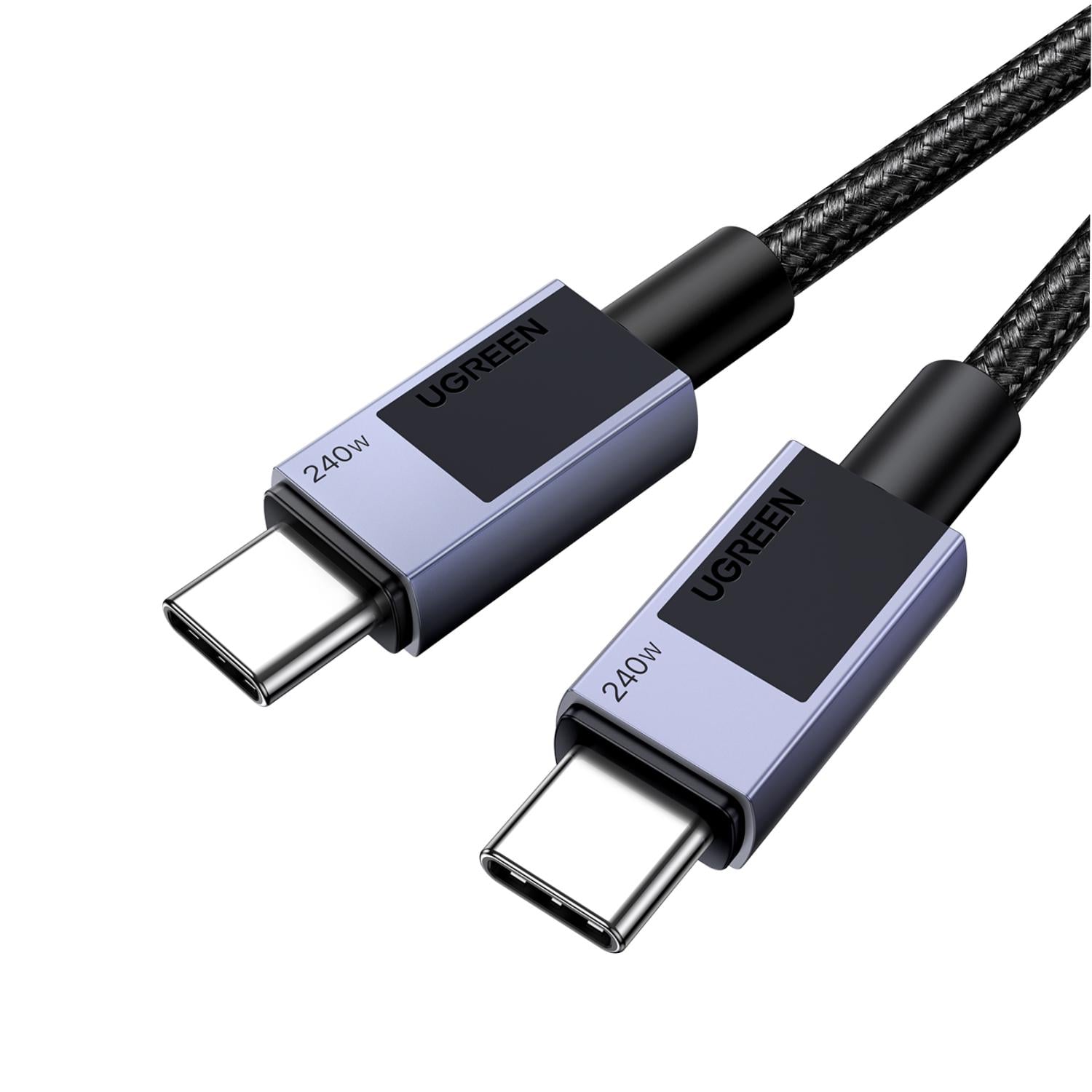 Кабель USB-C на USB-C UGREEN L513 1 м PD 3.1 до 240 Вт USB 2.0 до 480 Мбит/с без вывода аудио и видео в оплётке с чипом E-marker Чёрный (45067)