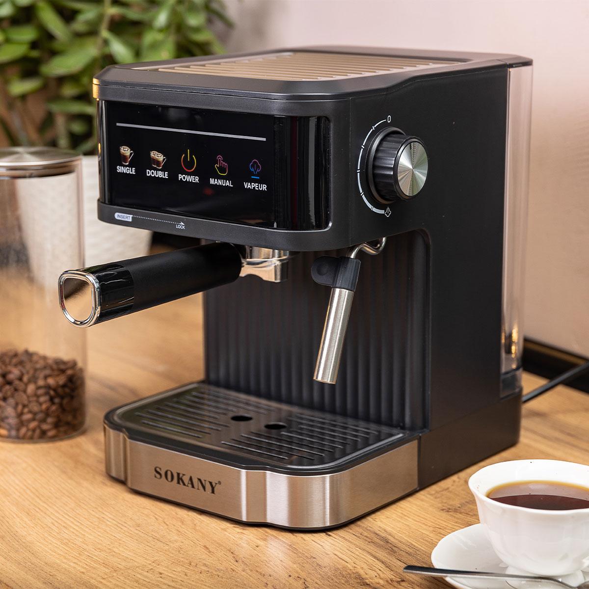 Кофемашина рожковая Sokany SK-04025 со вспенителем молока сенсорное управление 850 Вт 1,8 л