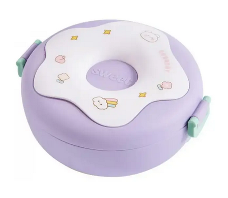 Ланч бокс с приборами Мультяшный Пончик 1000 мл Фиолетовый (HGL4)