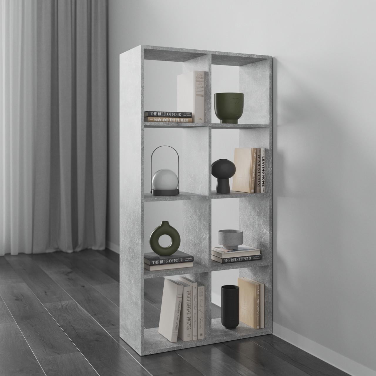 Стеллаж VAYS M-10 книжная полка на 8 ячеек ЛДСП 72×29×143 см Бетон (1830383596)