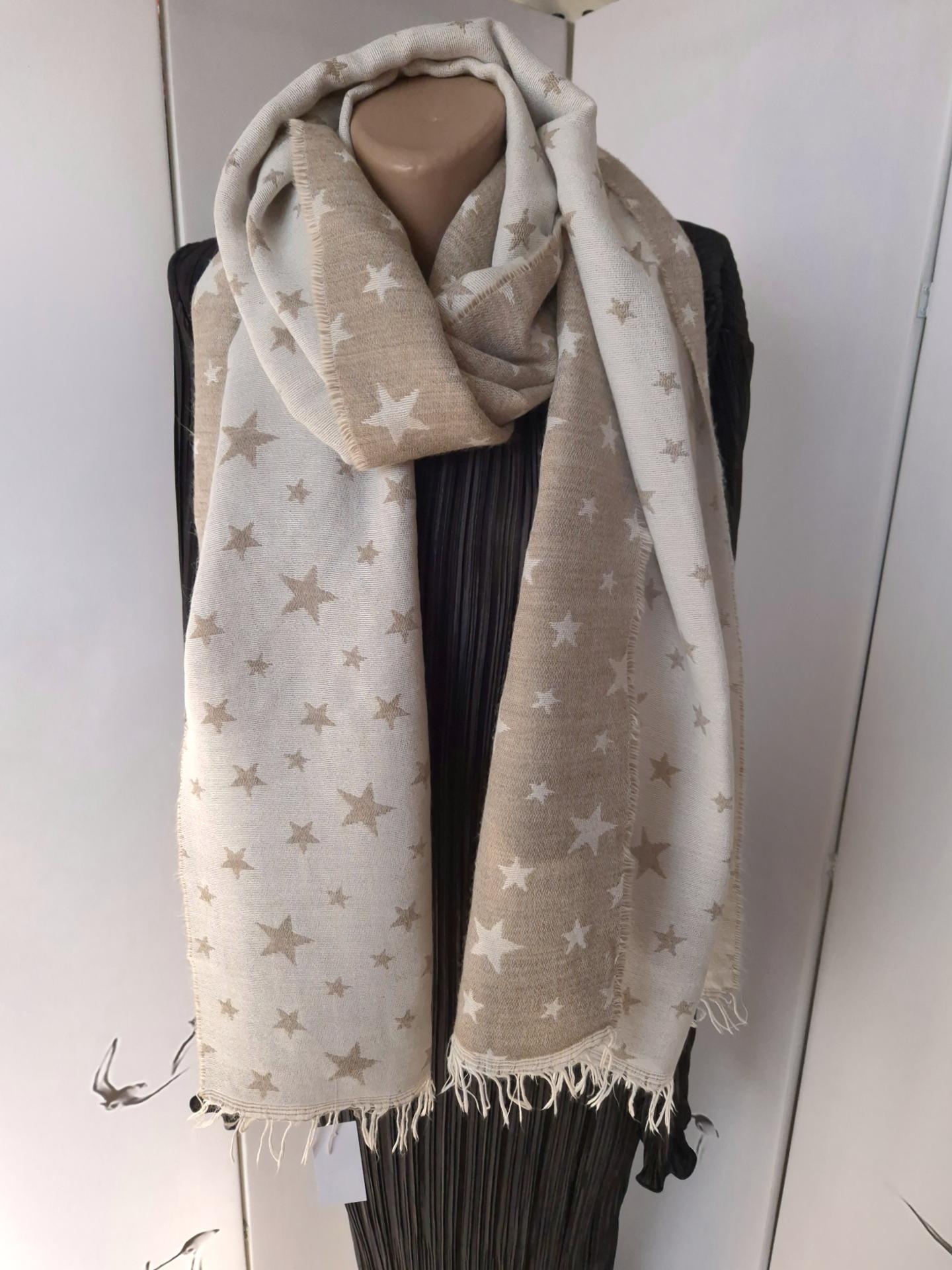 Шарф-палантин жіночий в зірки весна-осінь 212х62 см Бежевий (15925) - фото 5