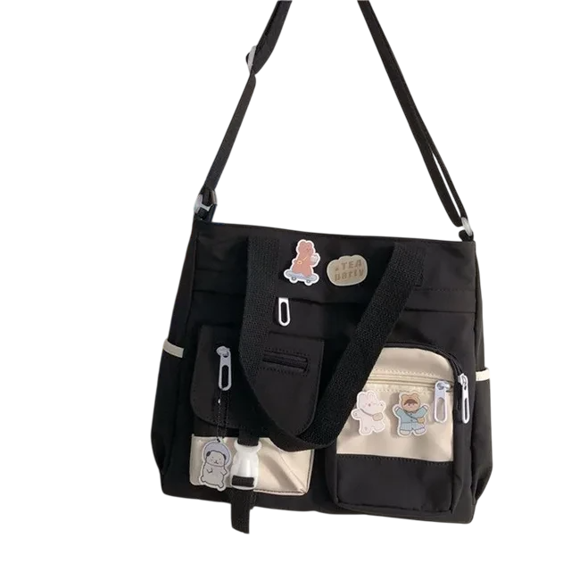 Сумка для девочки для школы/института с карманами в японском стиле Черно-белый (А561)