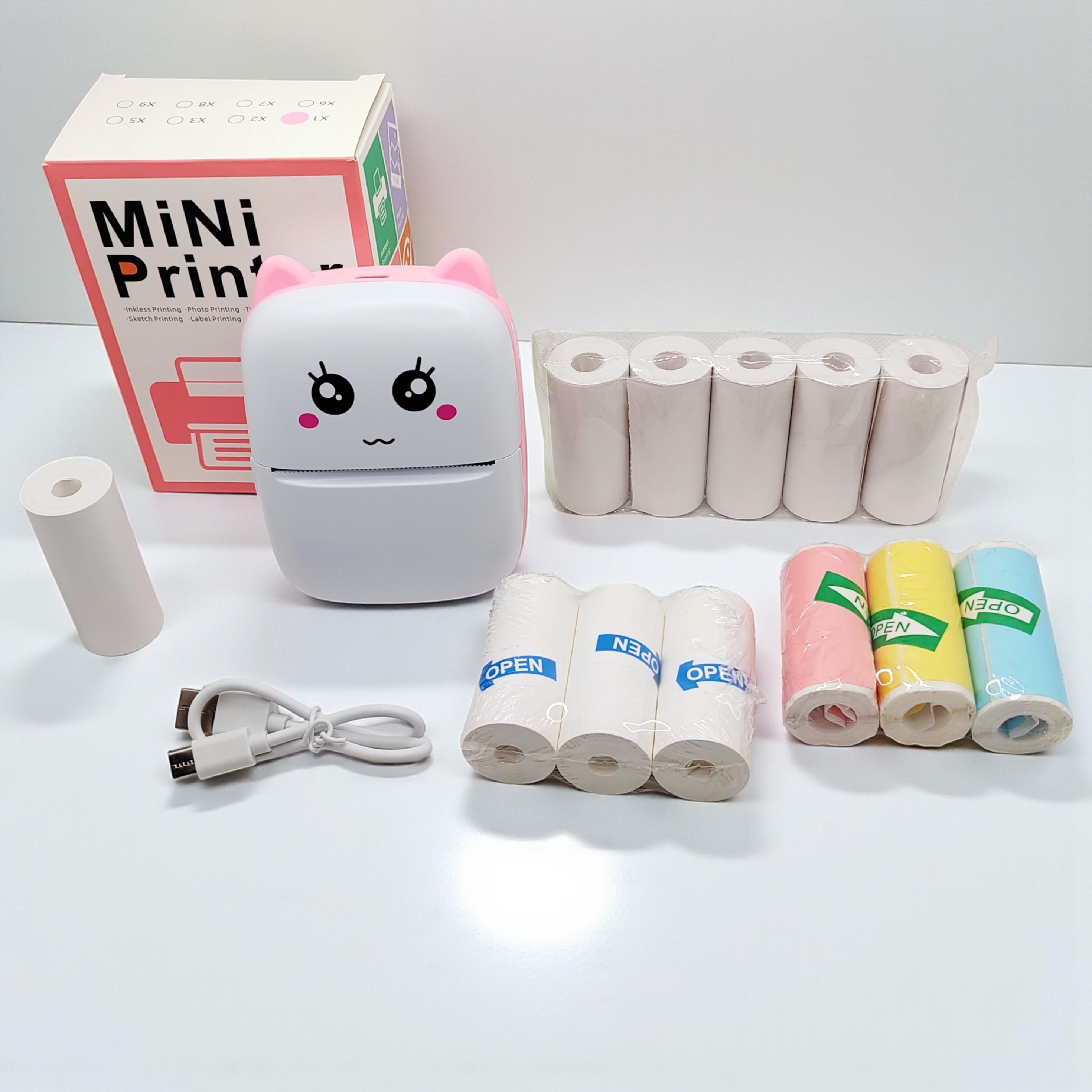 Принтер дитячий для друку з телефону по Bluetooth Х1 Котик з набором паперу 12 рулонів Рожевий (b-09869)