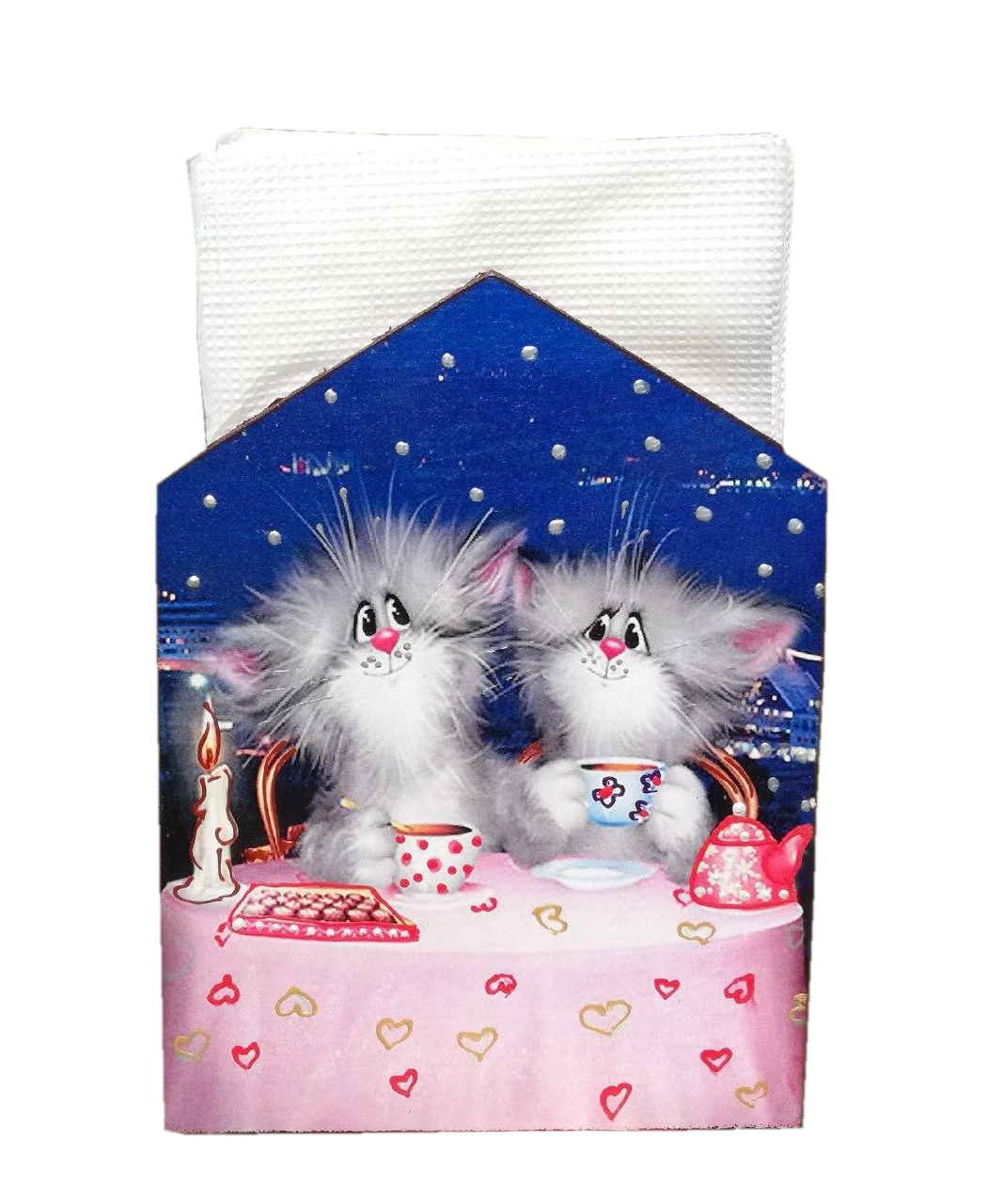 Салфетница Okl Gifts Коты ручная роспись 13x17x5 см Синий