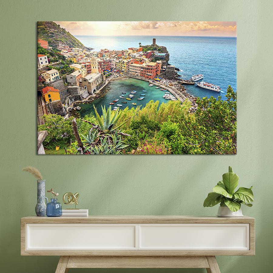Настінний декор картина на холсті для інтер’єру Чінкве-Терре в Італії 120x80 см (352-1)