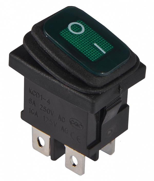 Переключатель одноклавишный опрокидывающий АСКО-УКРЕМ KCD1-4-201W GR/B с подсветкой и защитой Зеленый (27877899)