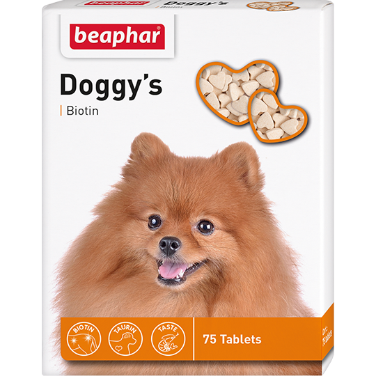 Лакомство для собак витаминизированное Beaphar Doggy's Biotin со вкусом креветки 75 таблеток (25074)