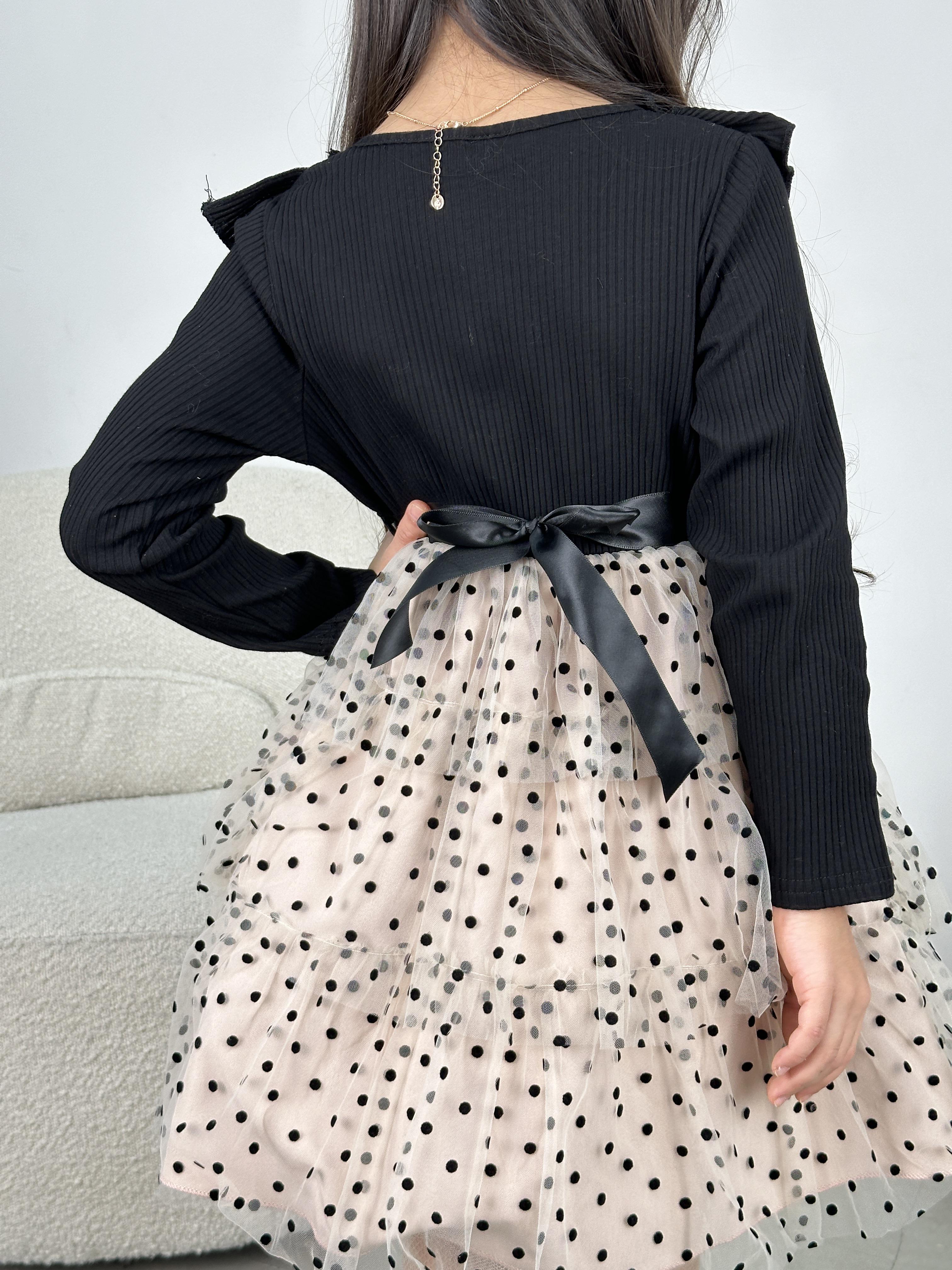 Сукня святкова дитяча KatyKids Емілія з довгим рукавом та пишною спідницею в горох 130 см Чорний з бежевим (11055360800) - фото 10