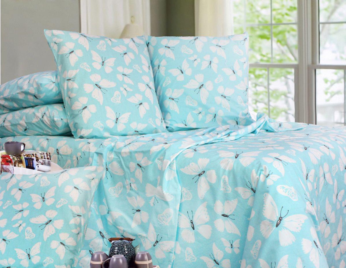 Простынь Еней-плюс Р0113 145х214 см Голубой/Белый