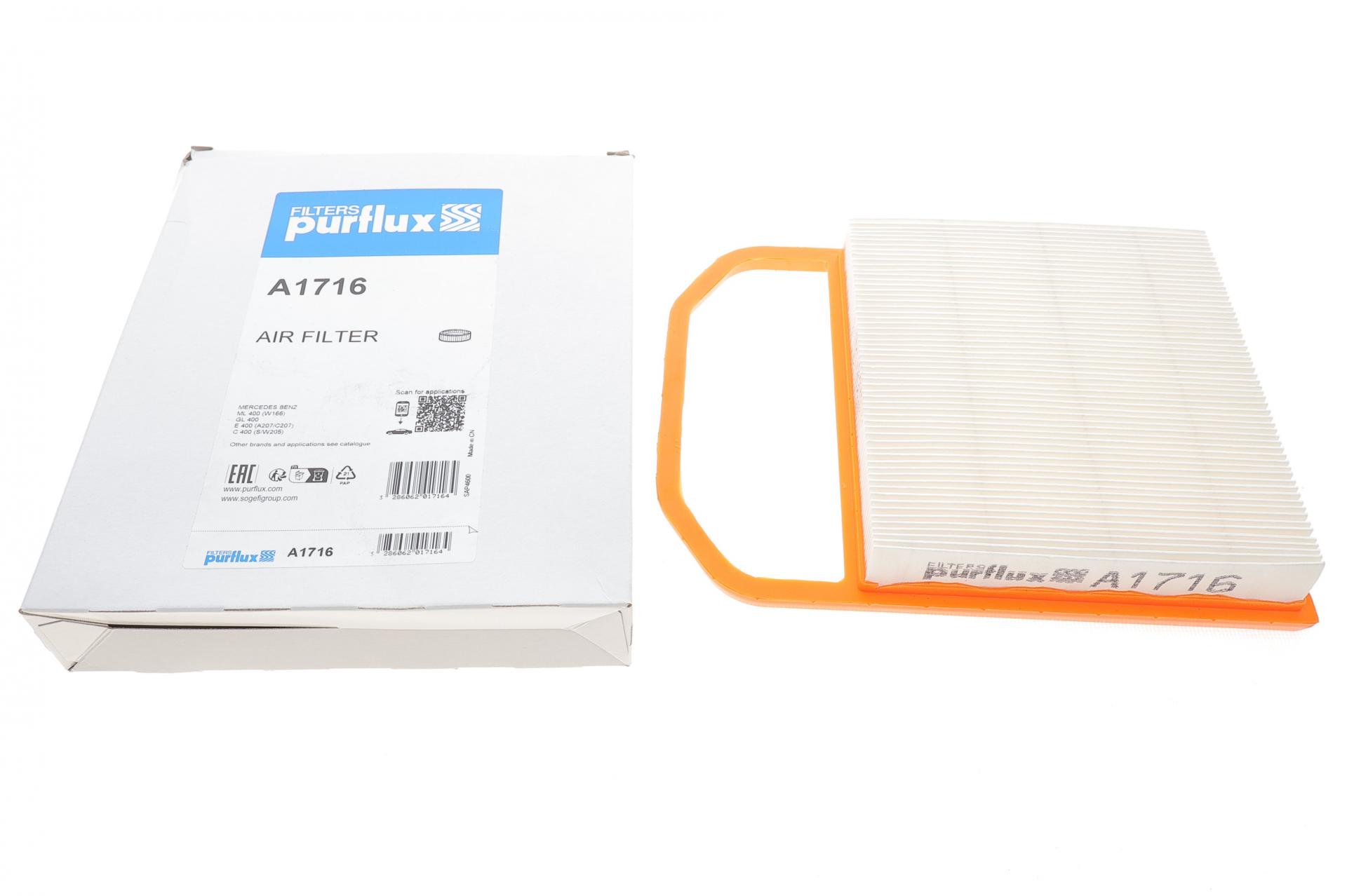 Фильтр воздушный PURFLUX для MB C-class W205/C205/E-class A207/C207/S212/S W222/C217- (A1716)