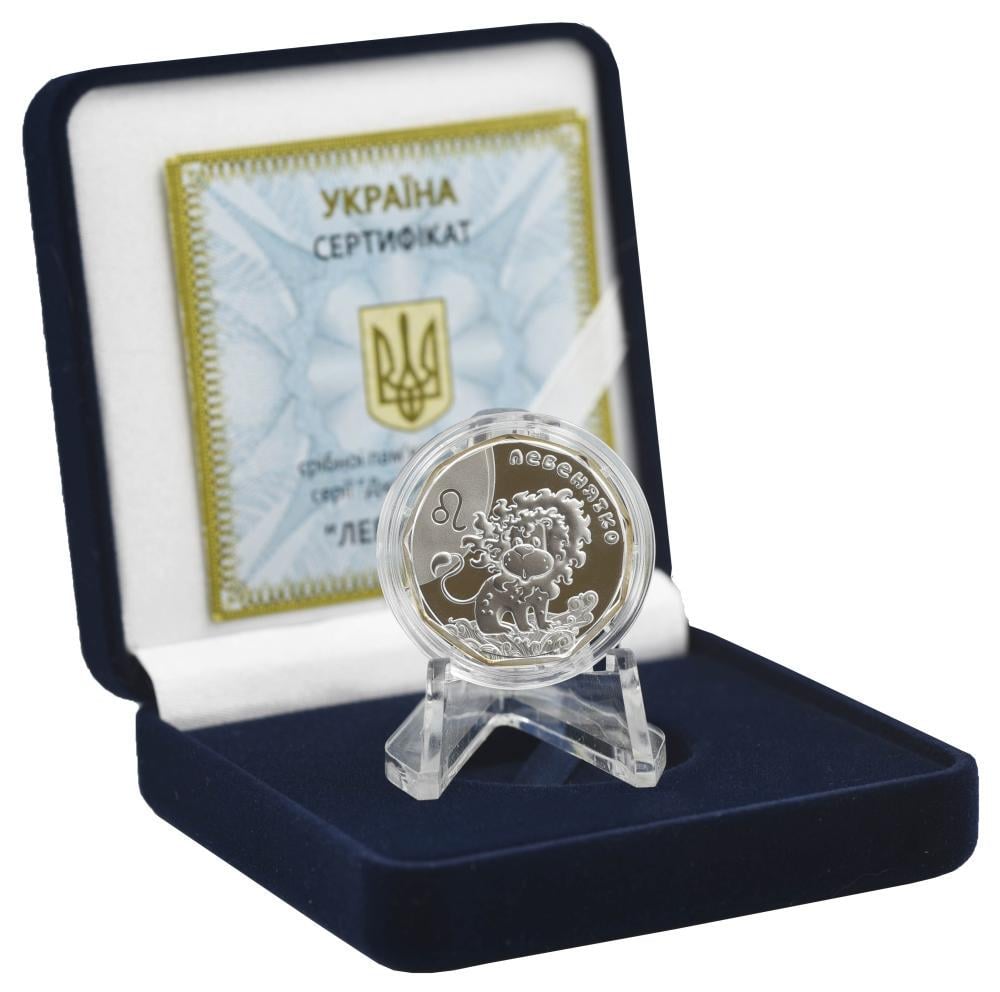 Коллекционная монета Украина 2 гривны 2014 «Детский зодиак-Левенятко» Серебро UNC в футляре KM 717 (М04112)