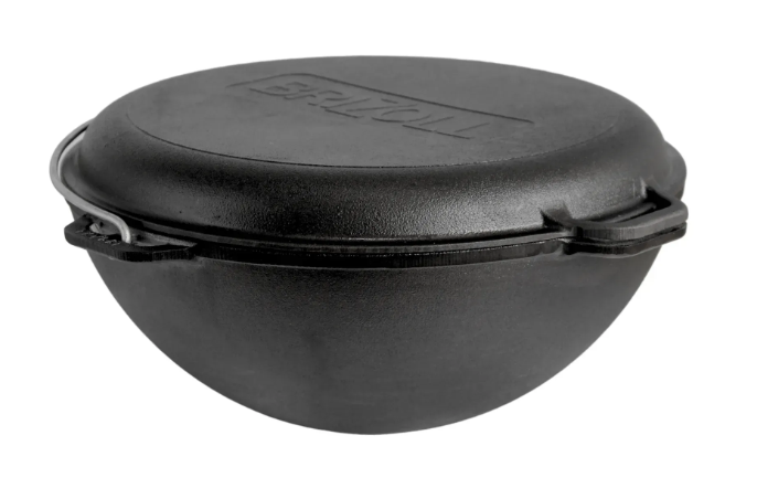 Котел чугунный азиатский Brizoll с чугунной крышкой-сковородкой гриль 8 л Котел чугунный азиатский Brizoll с чугунной крышкой-сковородкой гриль 8 л