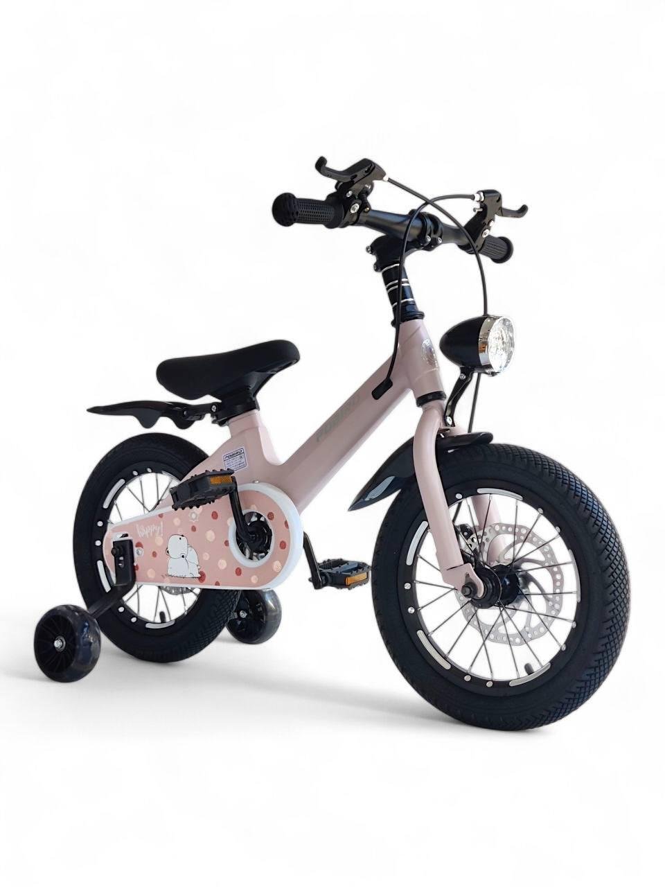 Детский велосипед двухколесный Pobird Magnesium 8890-12 с рамой и дополнительными колесами Розовый (8890-12r-s2)