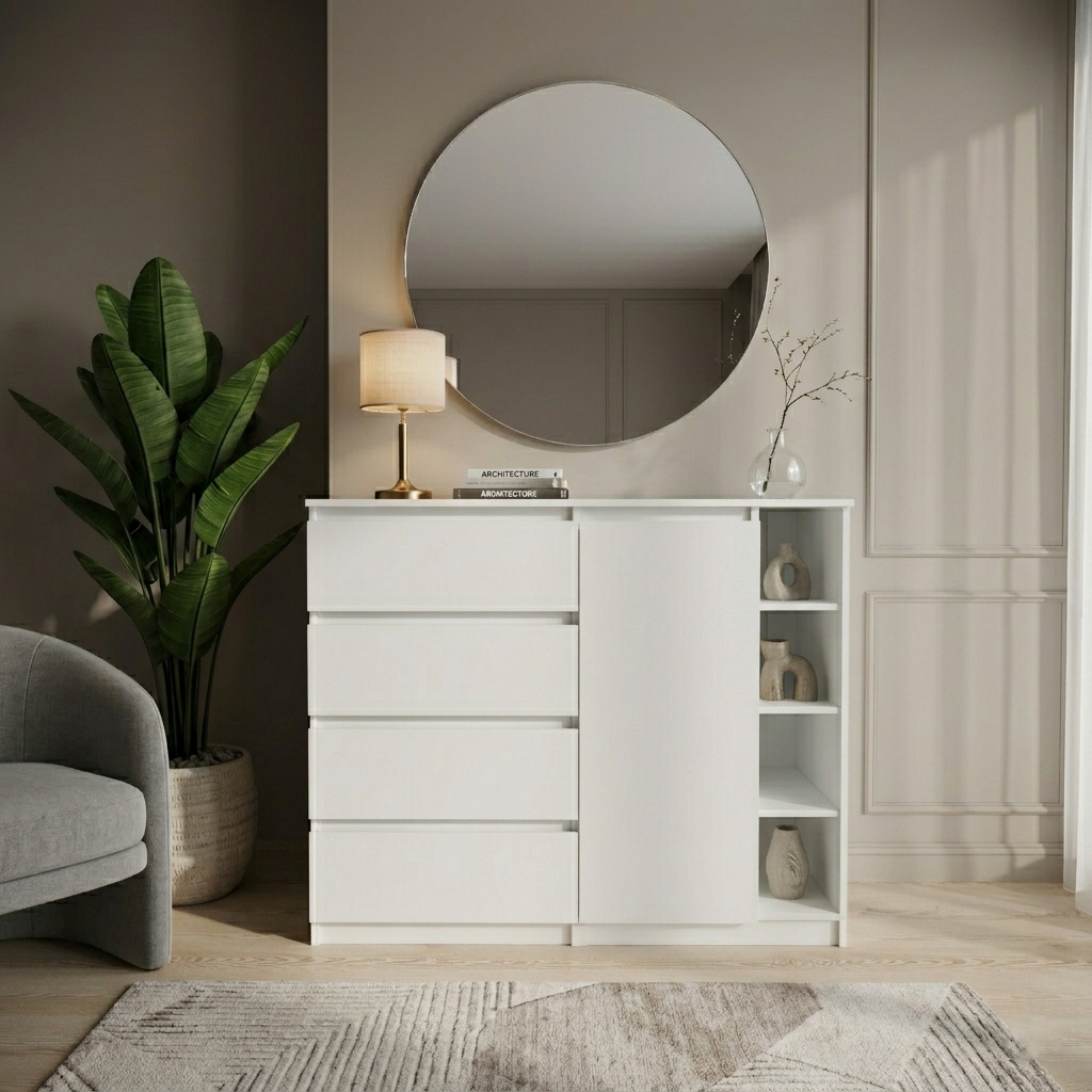Комод MEBEX на 4 ящика с открытой нишей 120х40х100 см Белый (VERTO4B1200WH)