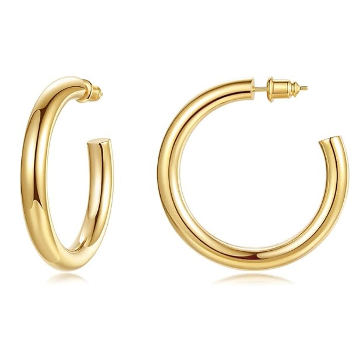 Серьги-кольца женские Round Chunky Hoops 40 мм Золотистый (256) - фото 3