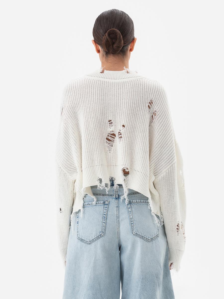 Свитер женский с рваным эффектом SVTR р. 42-50 Молочный (562) - фото 6