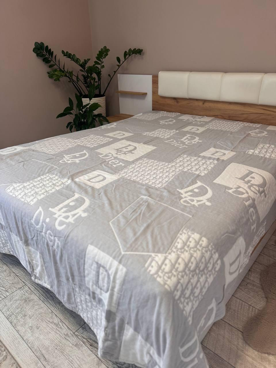 Покривало на ліжко бавовняне 230х200 см Сірий (П4К-M-muslin06-01)