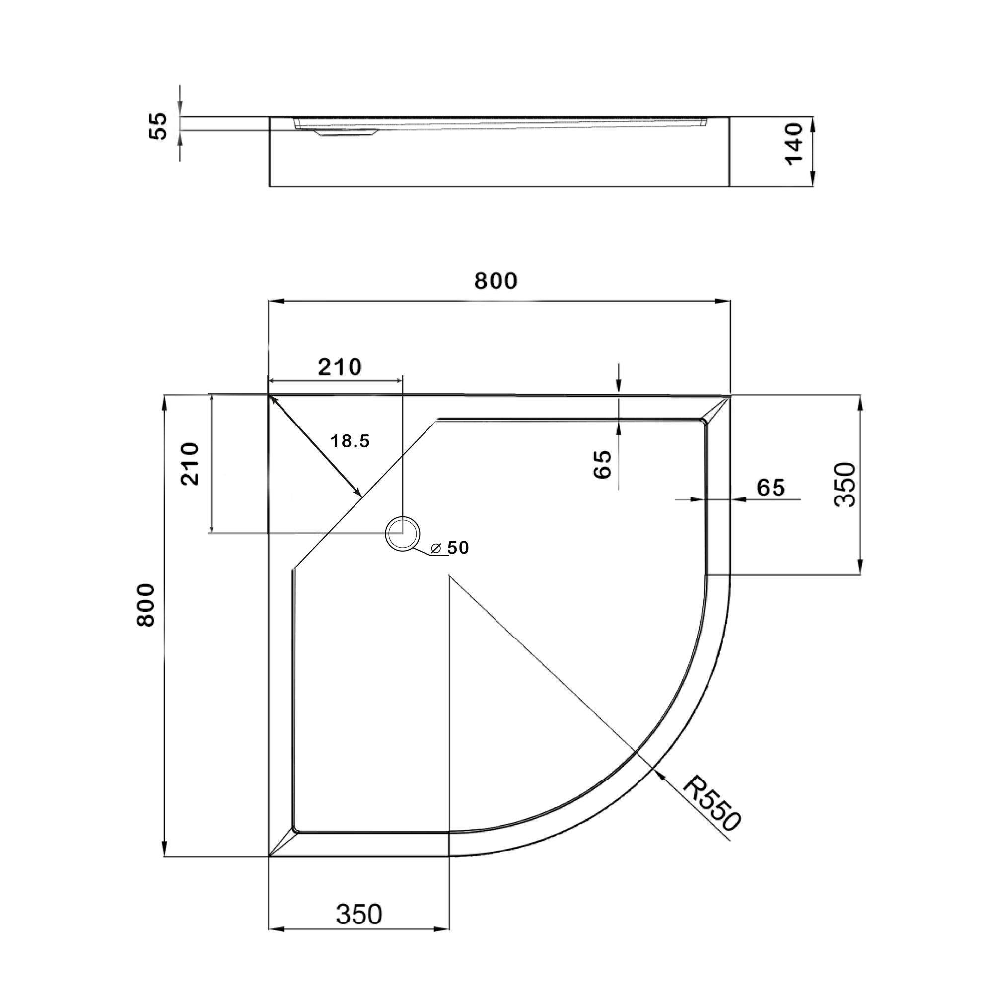 Душовий піддон Lidz KAPIELKA ST80x80x14 низький напівкруглий d зливу 52 мм (SD00050739) - фото 2