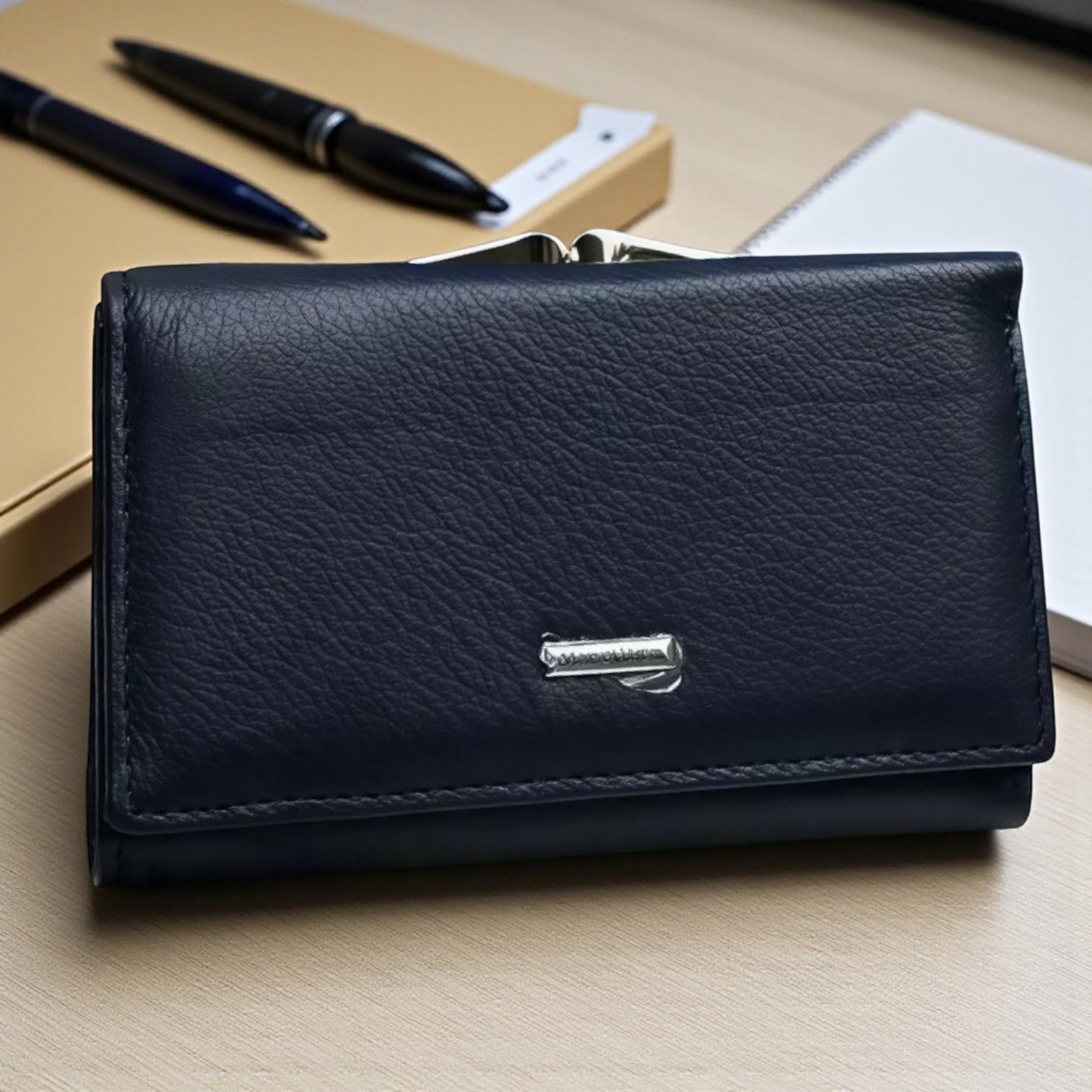 Кошелек кожаный женский миниатюрный из натуральной кожи в коробке Синий