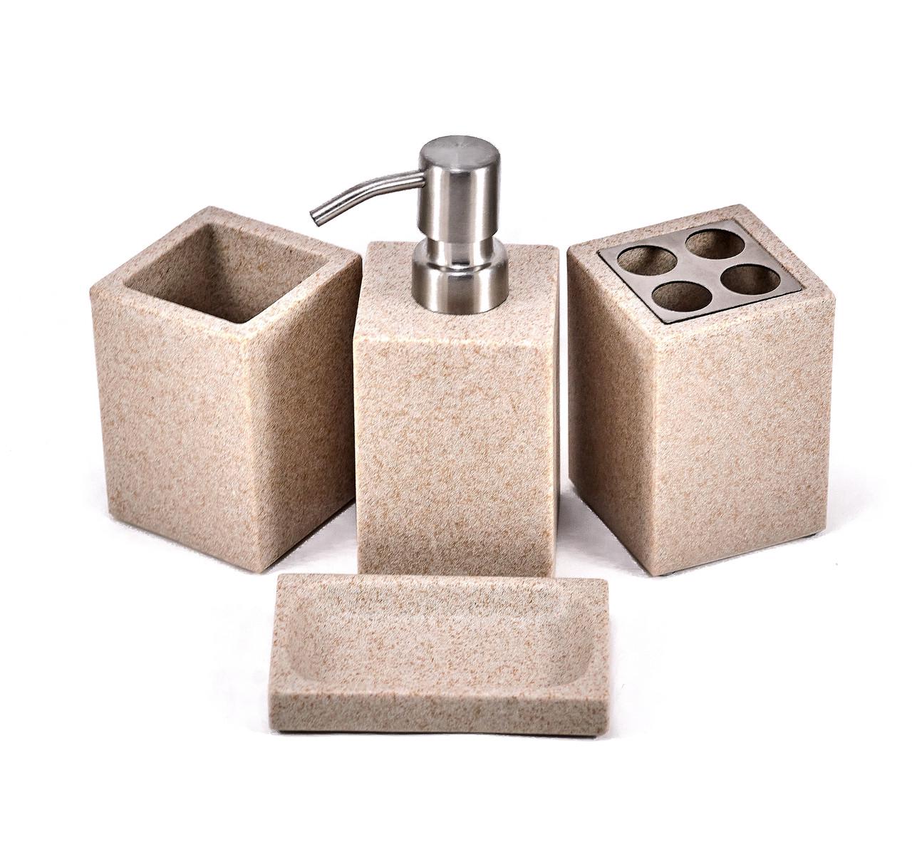 Аксессуары для ванной комнаты AKVATIKA из искусственного камня 4 пр. Бежевый (0111)